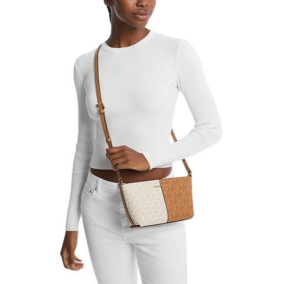 MICHAEL KORS Jet Set Small Two-Tone Logo MK Crossbody Bag In Deer Multi NWT - Picture 3 of 10